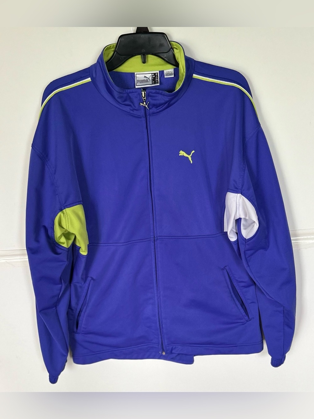 Puma Men's Royal Blue Track Jacket with Lime and White Accents. XL